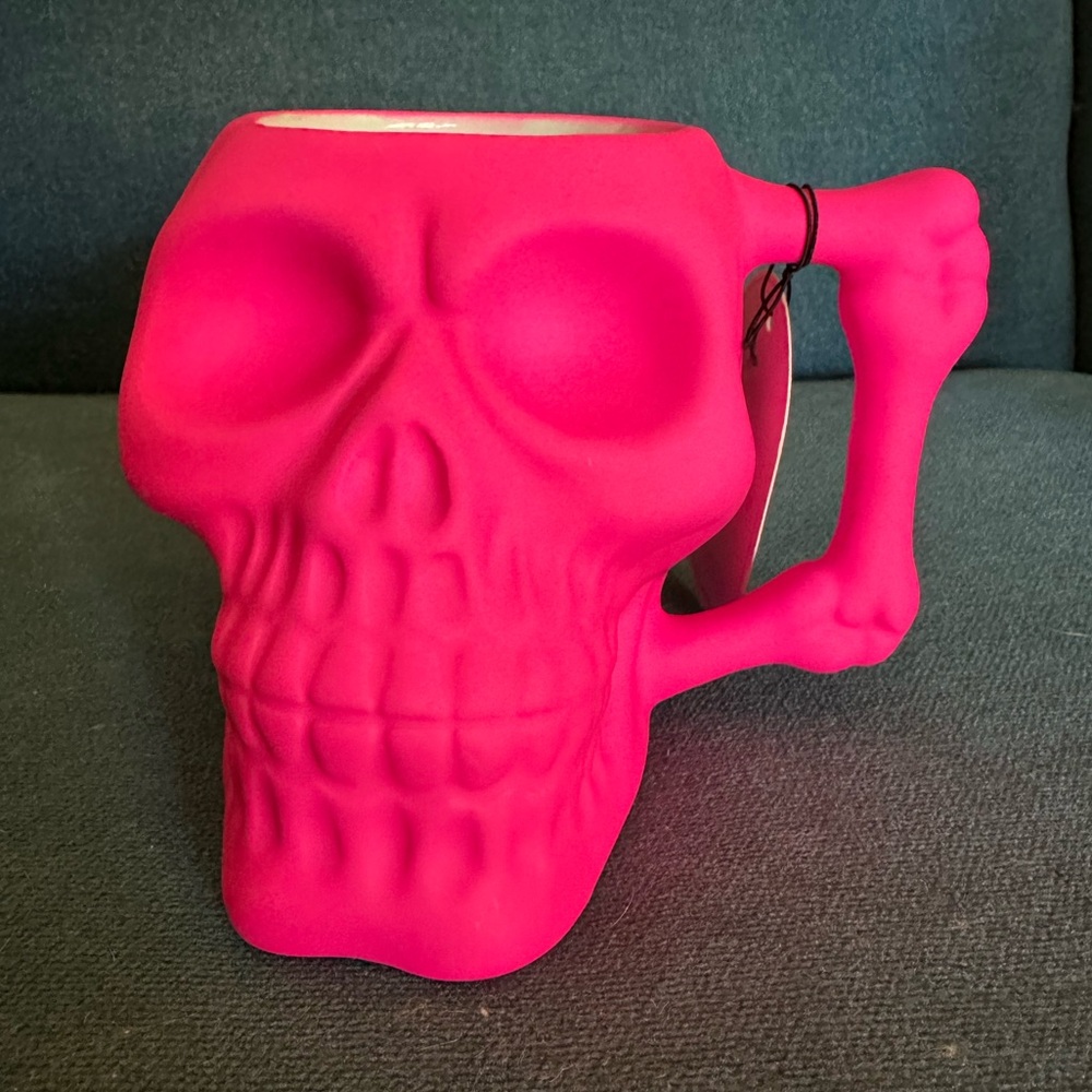Hot Pink Skull Mug Halloween soft matte touch bones skeleton